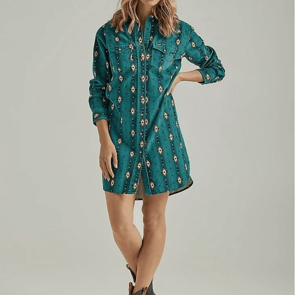 🤠😍 Wrangler Retro Americana Dress - Large - Southwest Print - Soft Corduroy